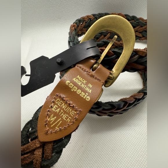 NWT Capezio Genuine Leather Braided Belt Brown Black Brass Buckle Made in Argent main image 4
